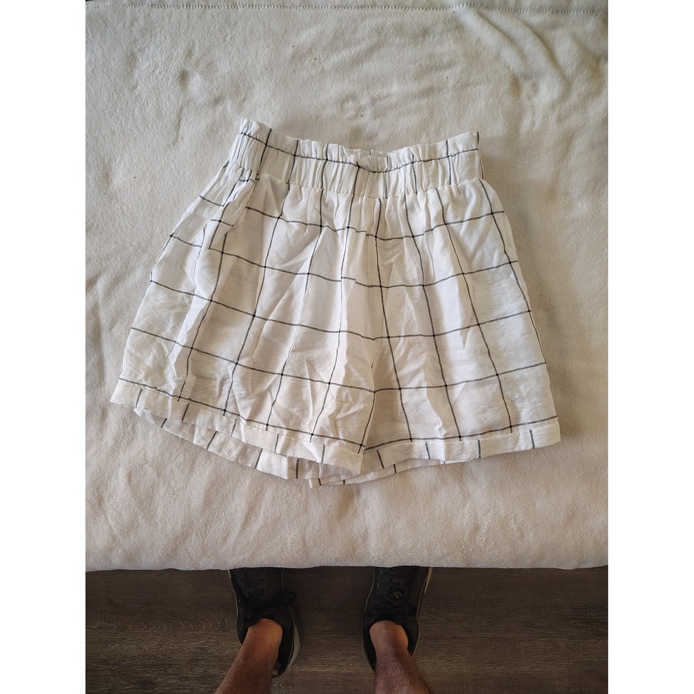 Vianca Womens White Black Windowpane Plaid Paperbag Waist‎ Shorts Small